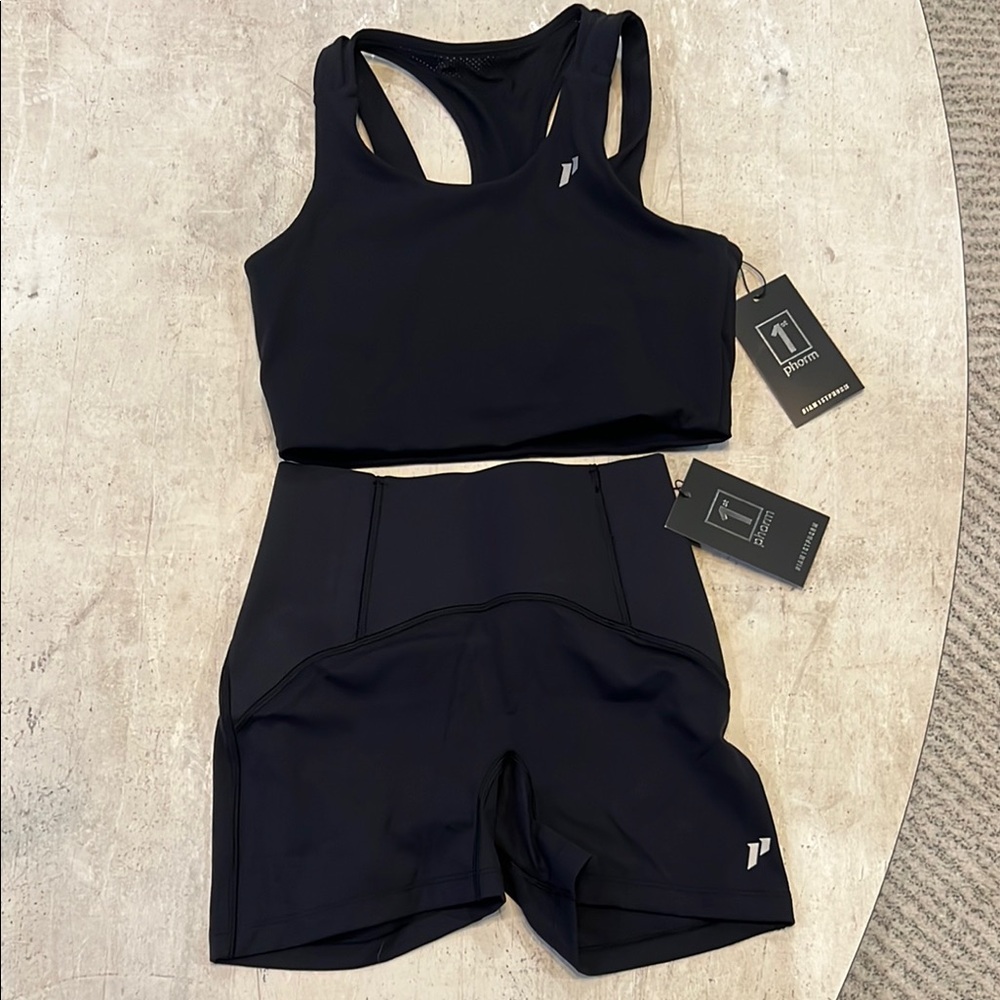 Black Athletic Sports Bra and Shorts Set